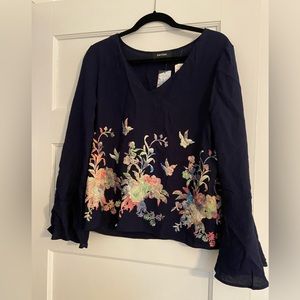 Karen Kane navy embroidered top new with tags
